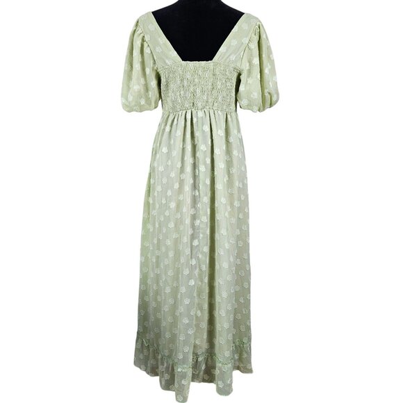 BTBFM Womens Small Summer Boho Floral Green Maxi Dress Ruffle Hem Flowy Casual - Picture 6 of 13